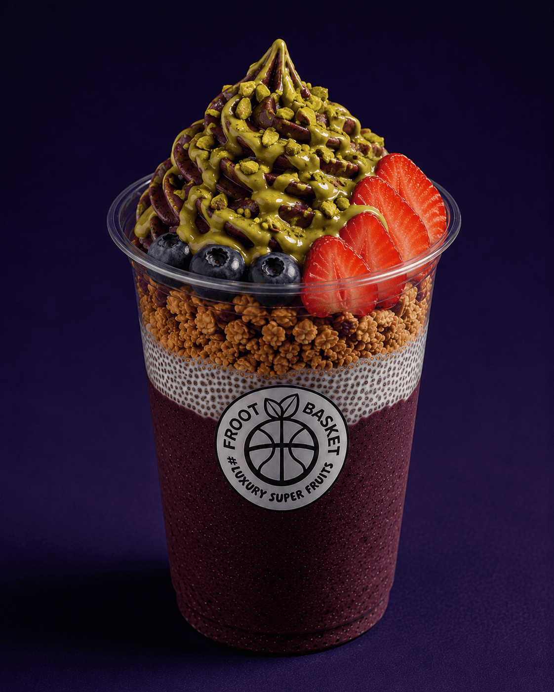 Pistazien Açaí Cup mit Açaí, Chia-Pudding, Granola bei Froot Basket Essen